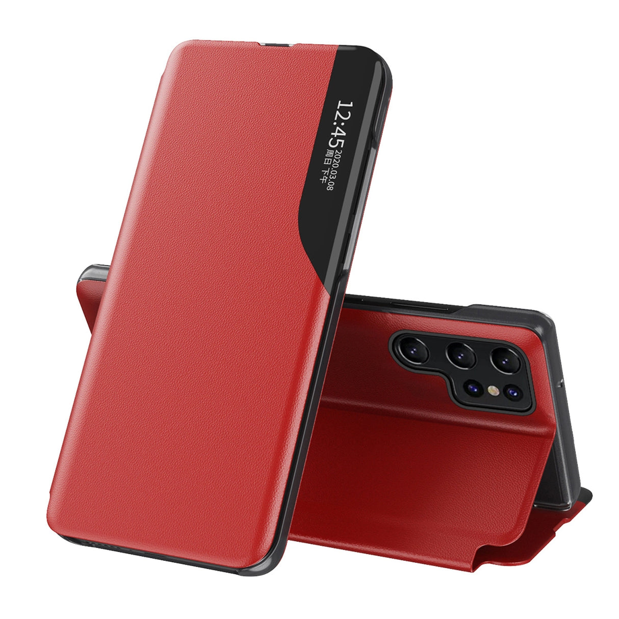 Eco læder View Case til Samsung Galaxy S25 Ultra med Flip og Stand - Red
