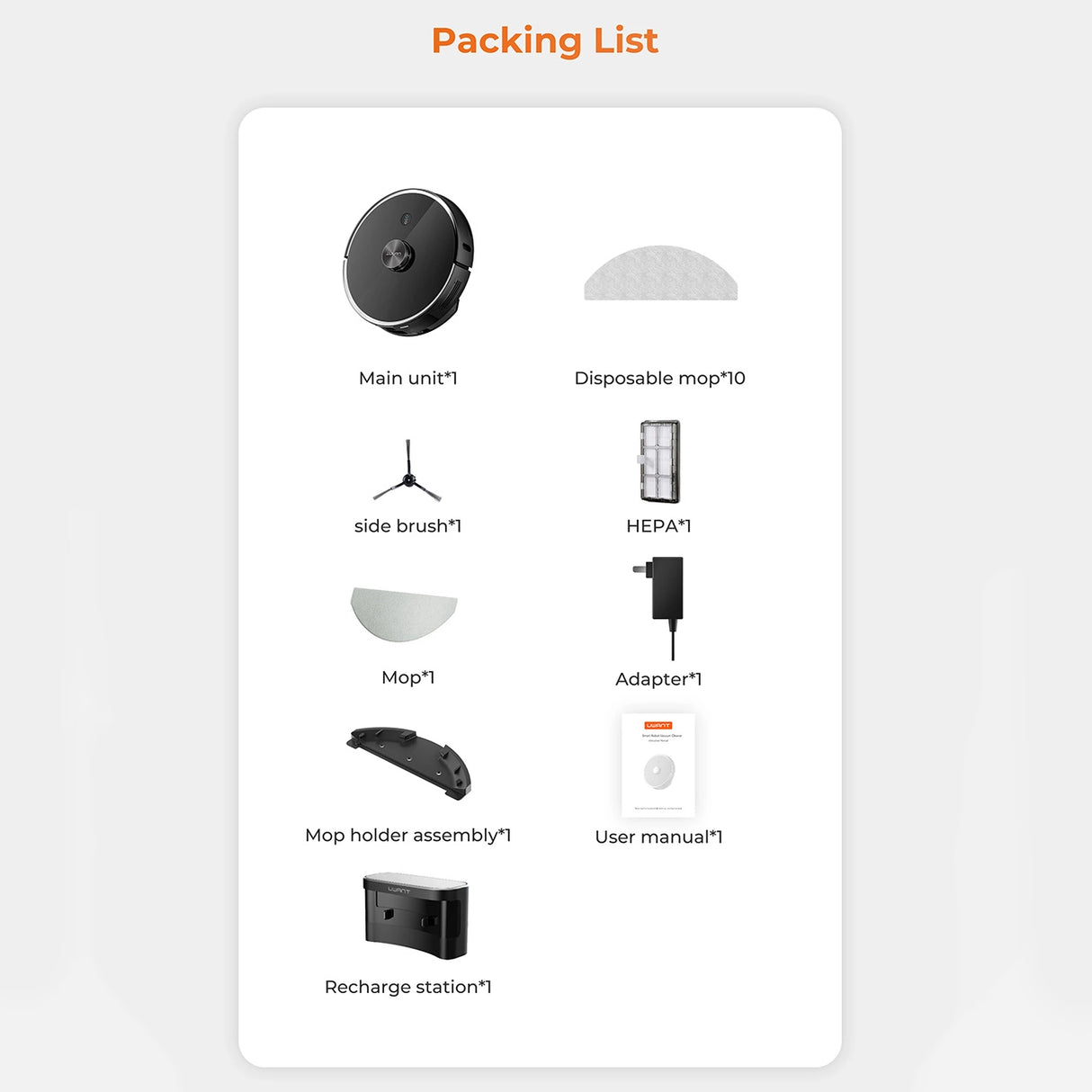 UWANT U100 Lite robotstøvsuger med mop-funktion + opladningsstation - grå