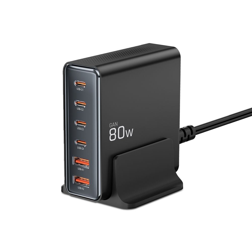 Tech-protect DC80W-GAN 6-PORT PD80W/QC3.0 Ladestation - sort