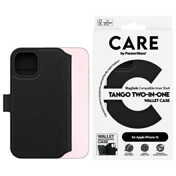 CARE af PanzerGlass Feature Tango 2in1 Wallet MagSafe Case til iPhone 15 - sort
