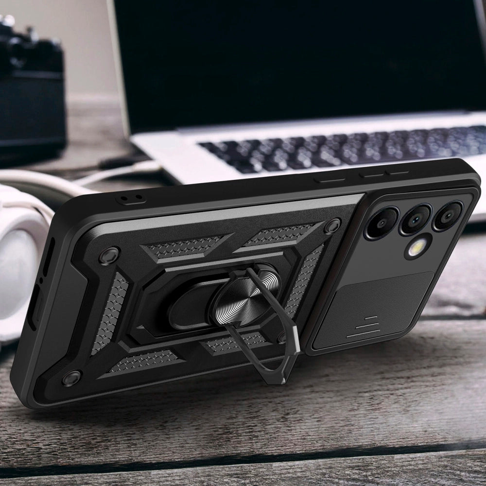 Hybrid Armor Camshield med Stand og Camera Cover til Samsung Galaxy A56 - sort