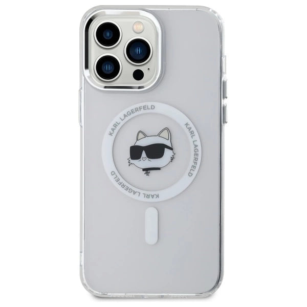 Karl Lagerfeld IML Metal Choupette Head MagSafe Case for iPhone 14 Pro Max - White