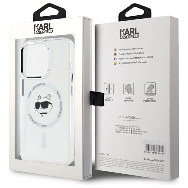 Karl Lagerfeld IML Metal Choupette Head MagSafe iPhone 15 Pro Case - White