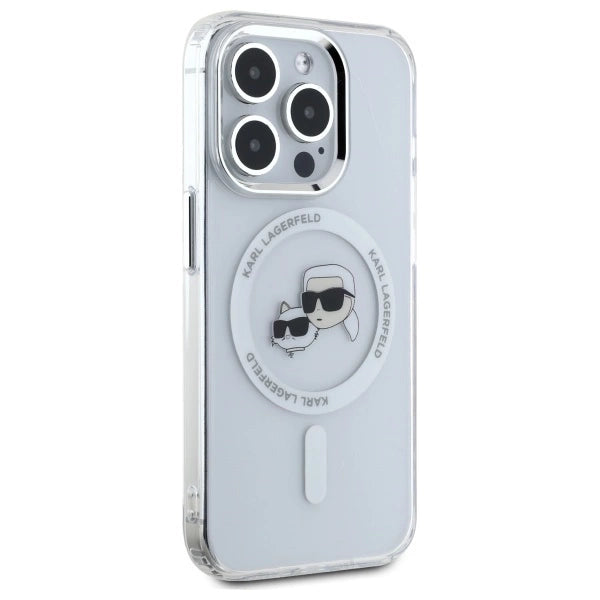 Karl Lagerfeld IML Metal Karl&Choupette Head MagSafe iPhone 15 Pro Case - White