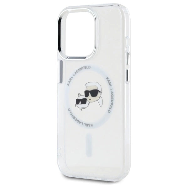 Karl Lagerfeld IML Metal Karl&Choupette Head MagSafe iPhone 15 Pro Case - White