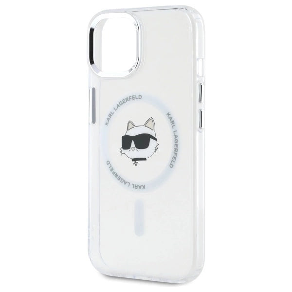 Karl Lagerfeld IML Metal Choupette Head MagSafe iPhone 15 Plus Case - White