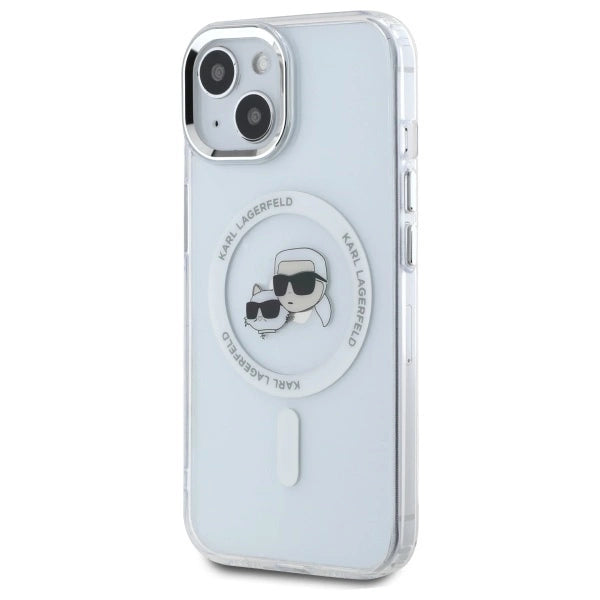 Karl Lagerfeld IML Metal Karl&Choupette Head MagSafe iPhone 15 Case - White