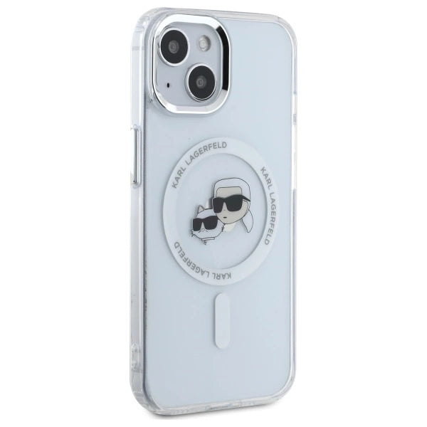 Karl Lagerfeld IML Metal Karl&Choupette Head MagSafe iPhone 15 Case - White