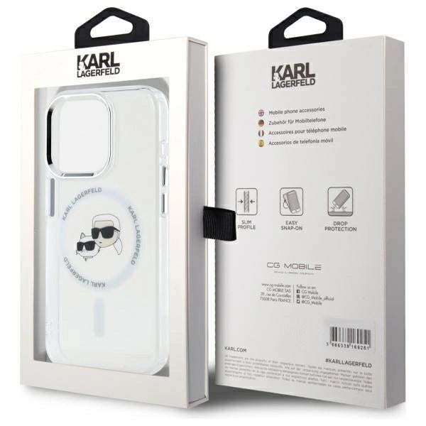 Karl Lagerfeld IML Metal Karl&Choupette Head MagSafe Case for iPhone 15 Pro Max - White