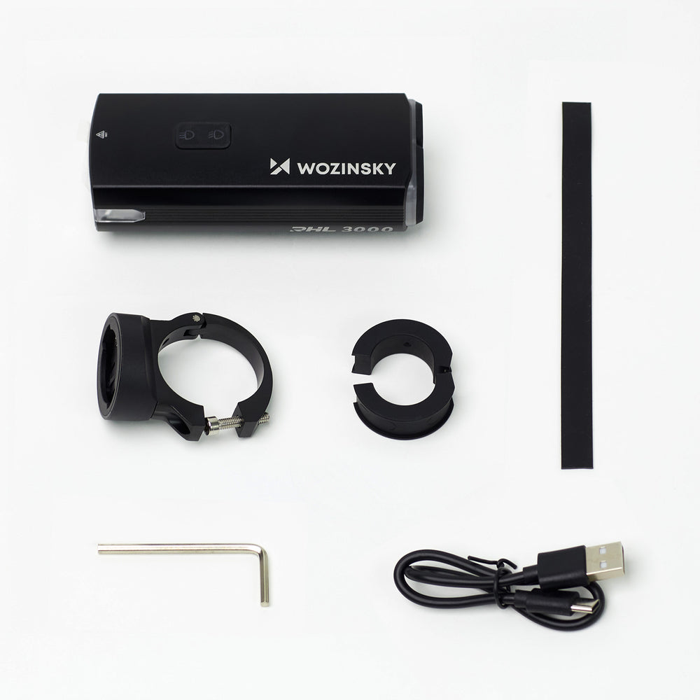 Wozinsky Front Bike Light + USB-C Cable (3000 lm) - Black