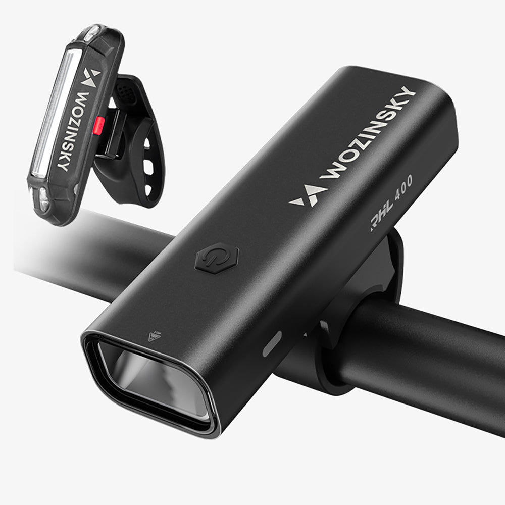 Wozinsky WSBLB2 Front (400 lm) and Rear USB-C Bike Light Set - Black