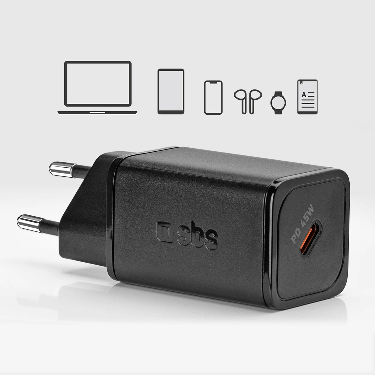 SBS TETRGAN1C45W 45W GaN USB-C Wall Charger med Power Delivery - sort