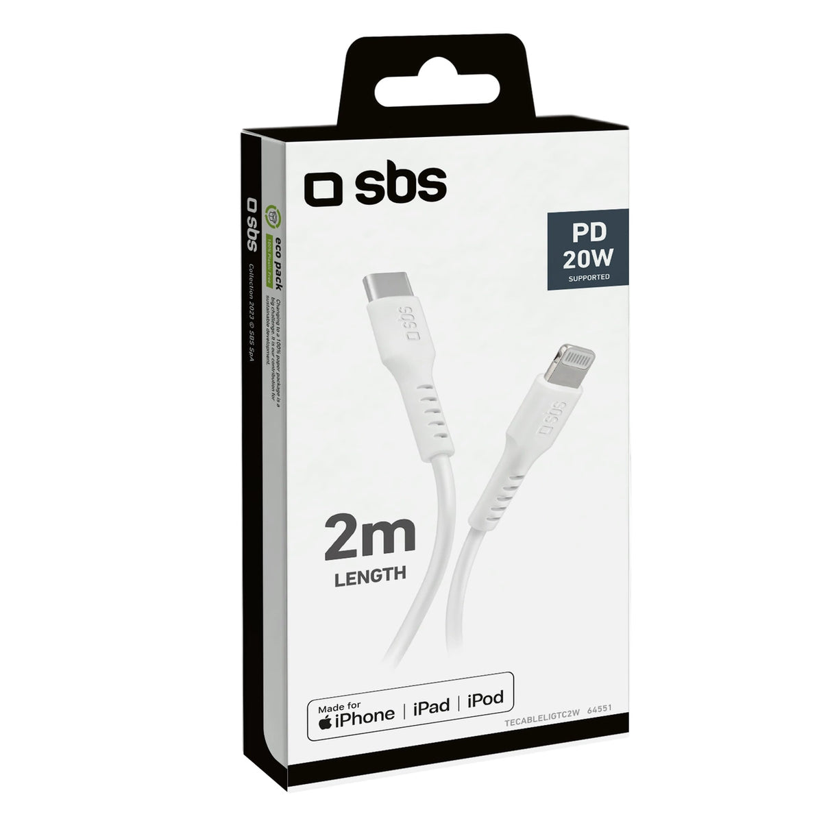 SBS TECABLELIGTC2W USB-C - Lightning Cable 2 m - Hvid