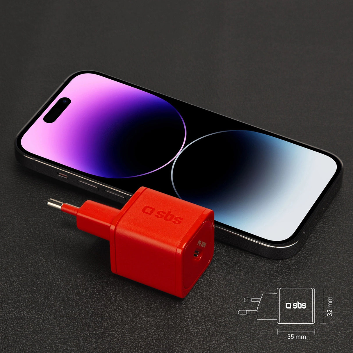 SBS TETRGAN1C20R 20W GaN Wall Charger med Power Delivery - Rød