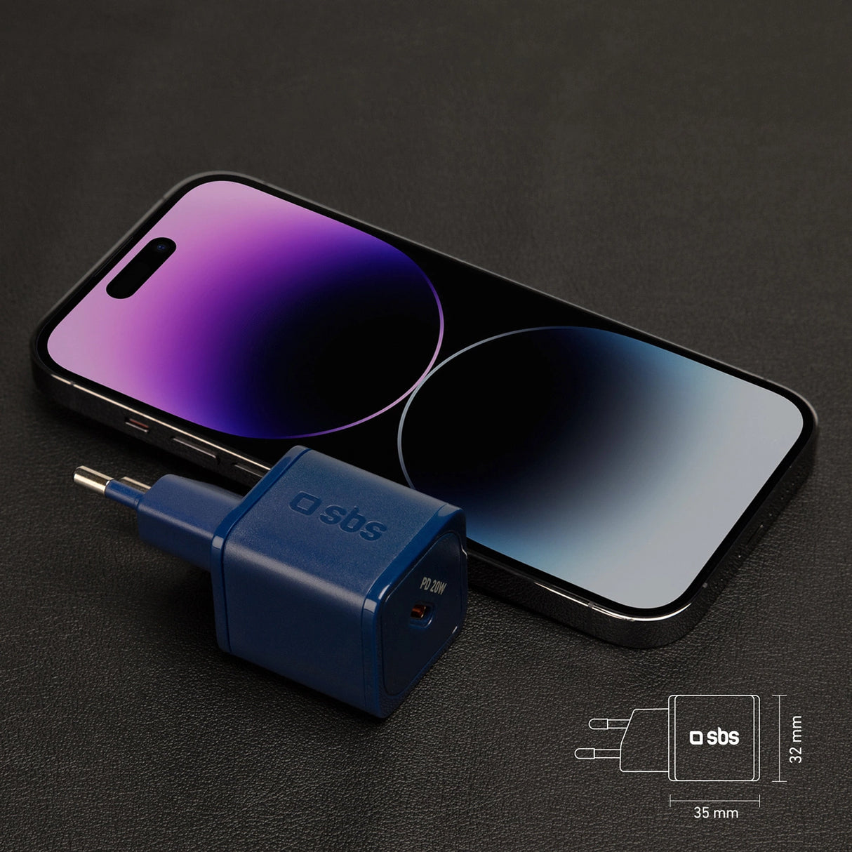 SBS TETRGAN1C20B 20W GaN Wall Charger med Power Delivery - Blå
