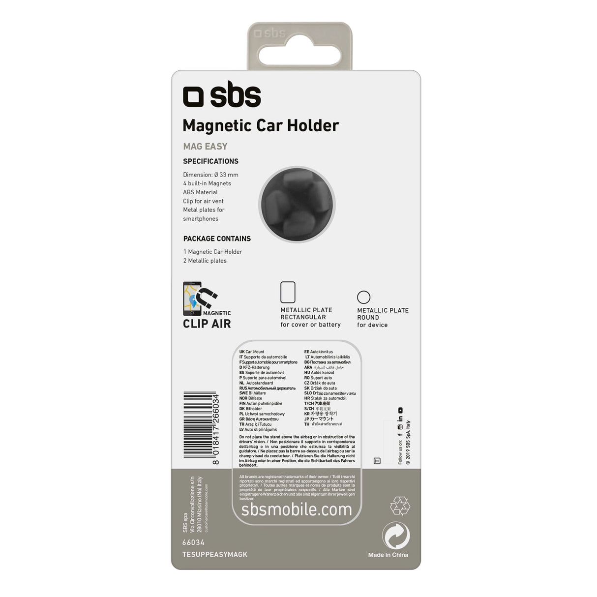 SBS TESUPPEASYMAGK smartphone holder magnetisk, til luftventil - sort