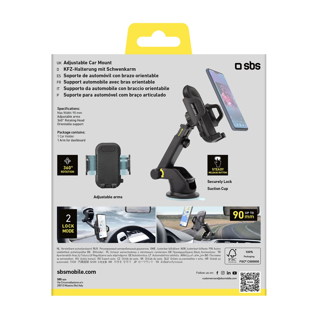 SBS TEHWSUPWIND smartphone holder teleskopisk med sugekop - sort