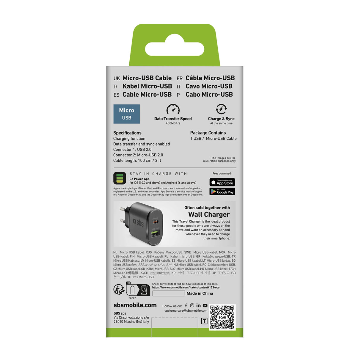 SBS LTHL200 USB-A - Micro-USB-kabel 1m - sort