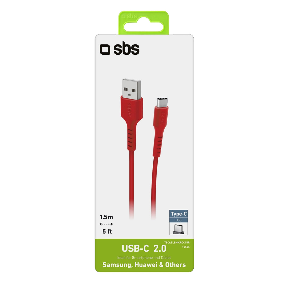 SBS TECLEMICROC15R USB-A - USB-C Kabel 1,5 m - Rød