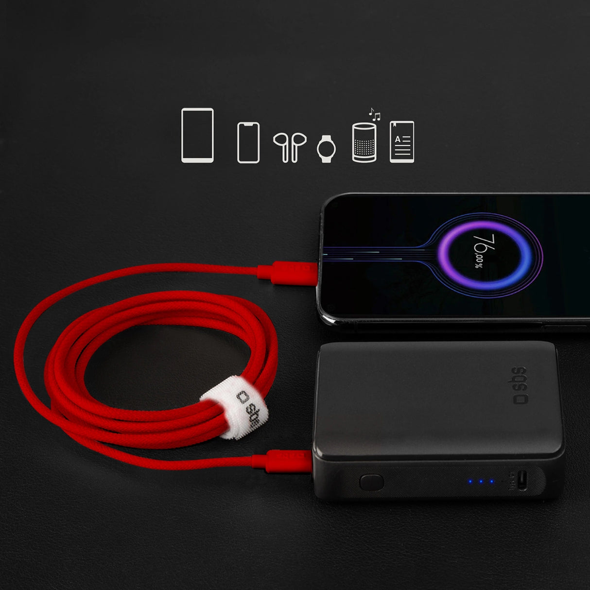 SBS TECABLETISSUETCCR USB-C - USB-C 1,5 m 60W flæsket kabel - rød