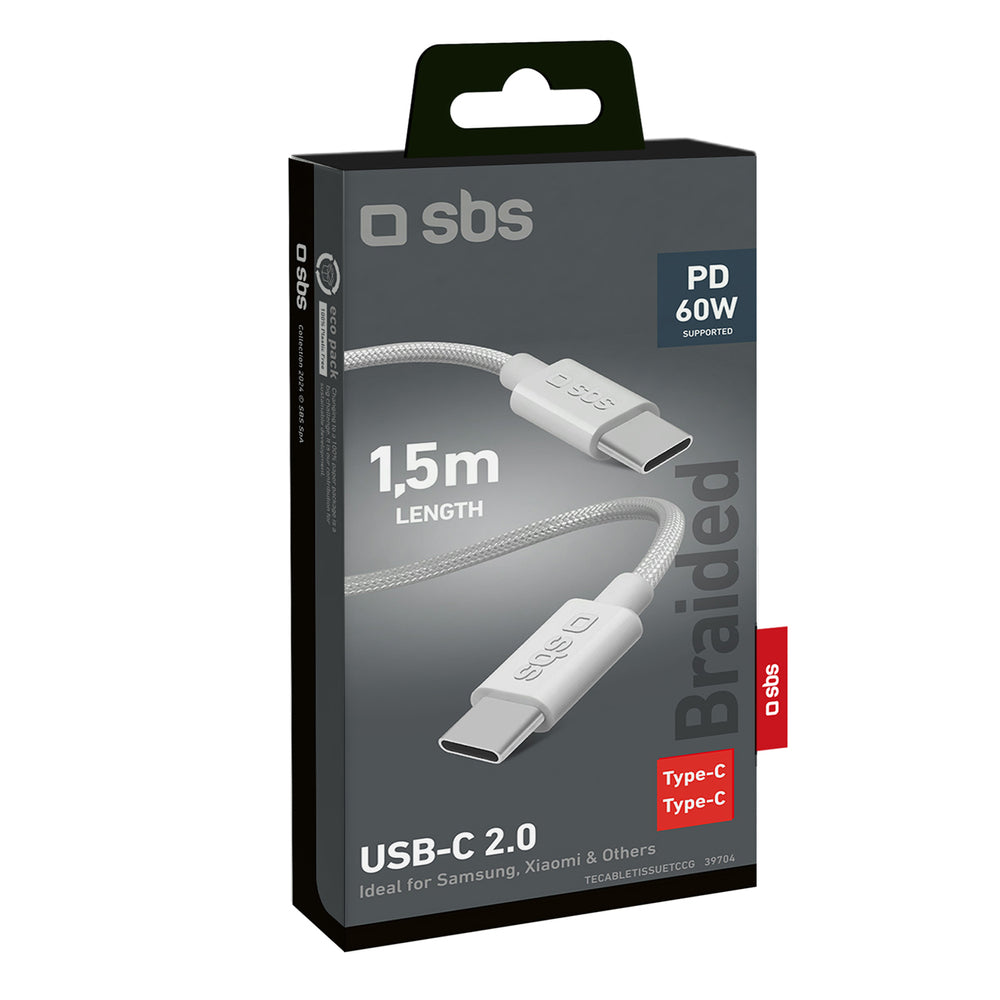 SBS TECABLETISSUETCCG USB-C - USB-C 1,5 m 60W flettet kabel - grå