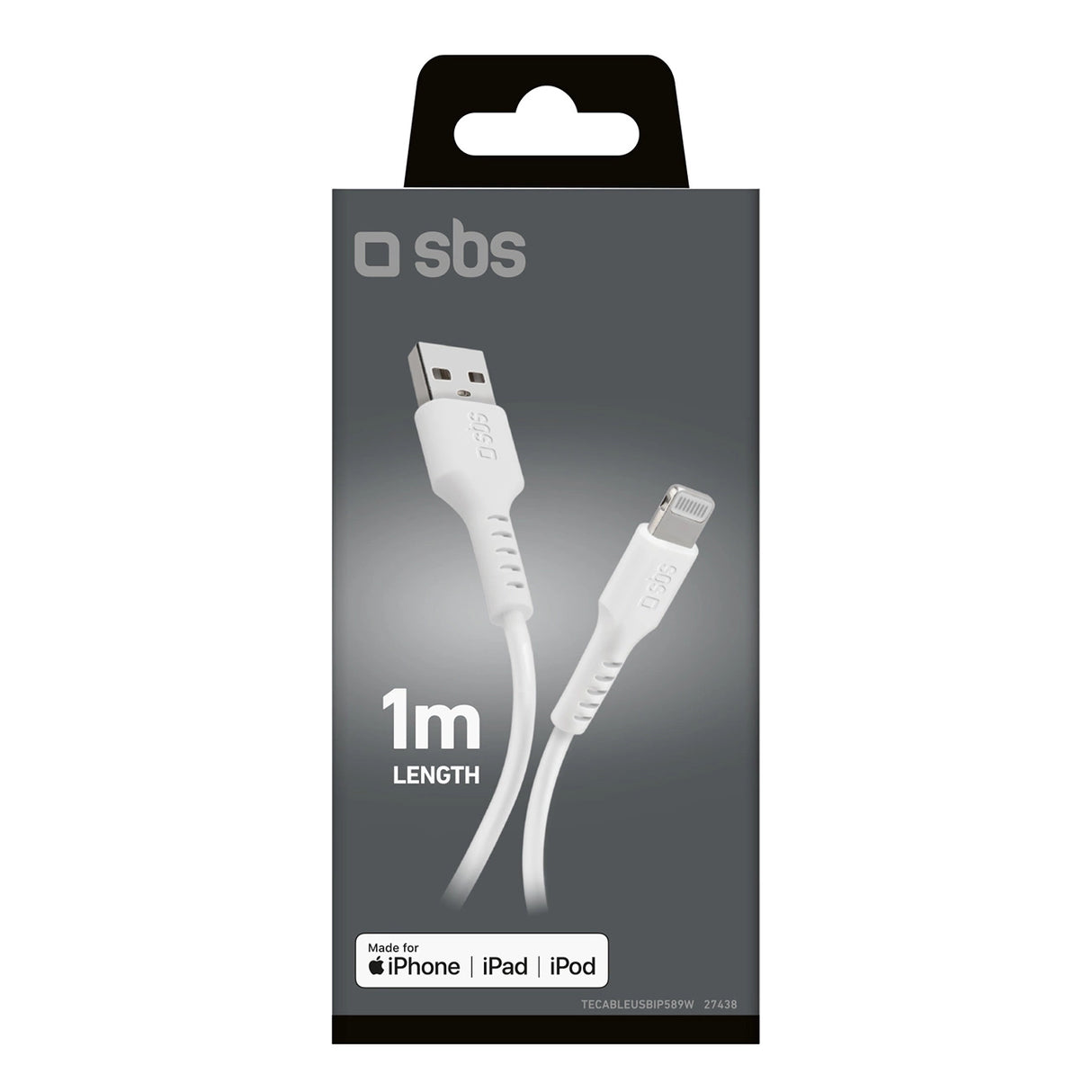 SBS TECABLEUSBIP589W USB-A - Lightning Cable - Hvid