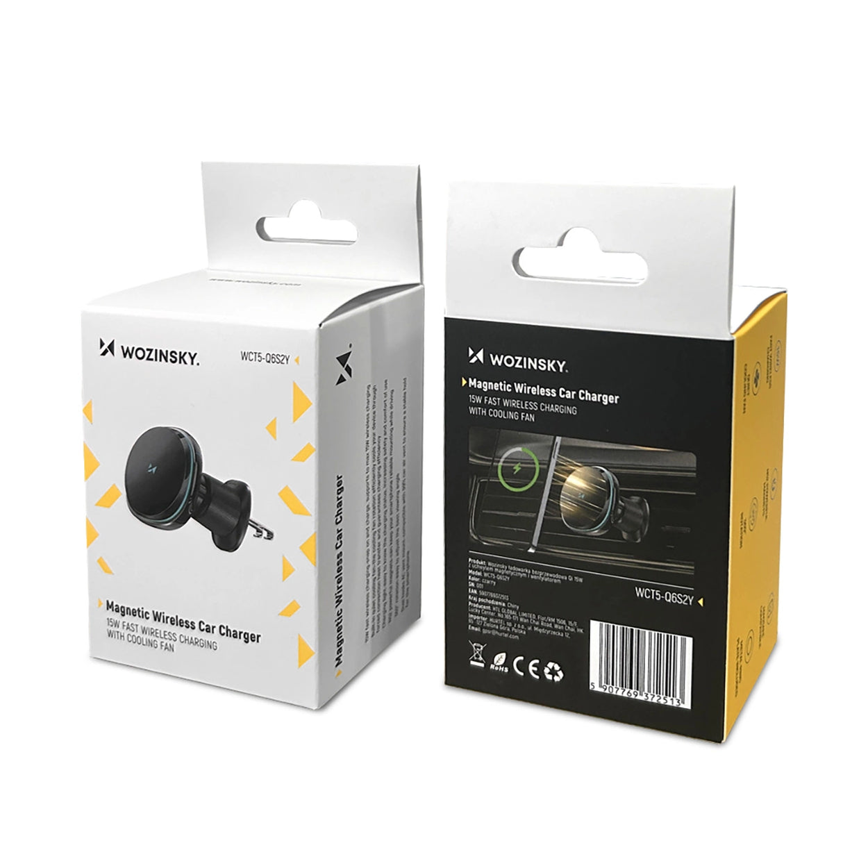 Wozinsky WCT5-Q6S2Y Bilholder med Qi/MagSafe 15W induktiv oplader til ventilationsgrill med ventilator - sort