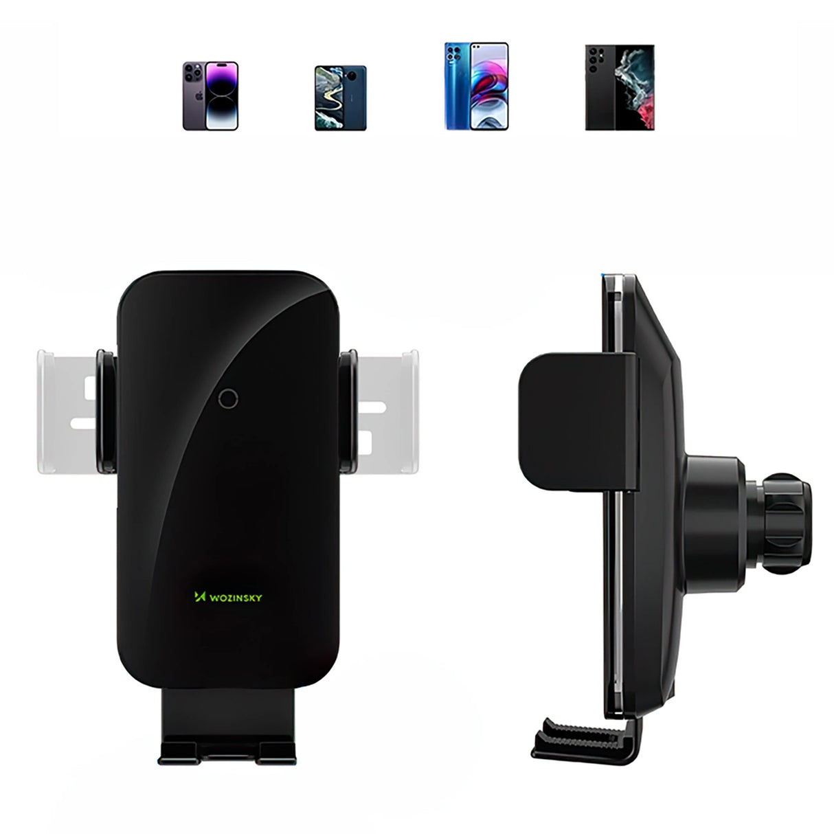 Wozinsky WEDZ-3Y8S klemme bilholder med 15W induktiv oplader til telefon på luftventilen - sort