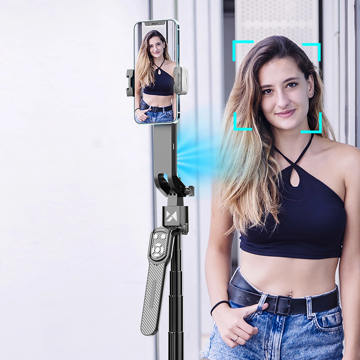 Wozinsky WST-360YS Selfie Stick med Tripod-funktion med 360 ° AI Auto Face Tracking Gesture Control - sort