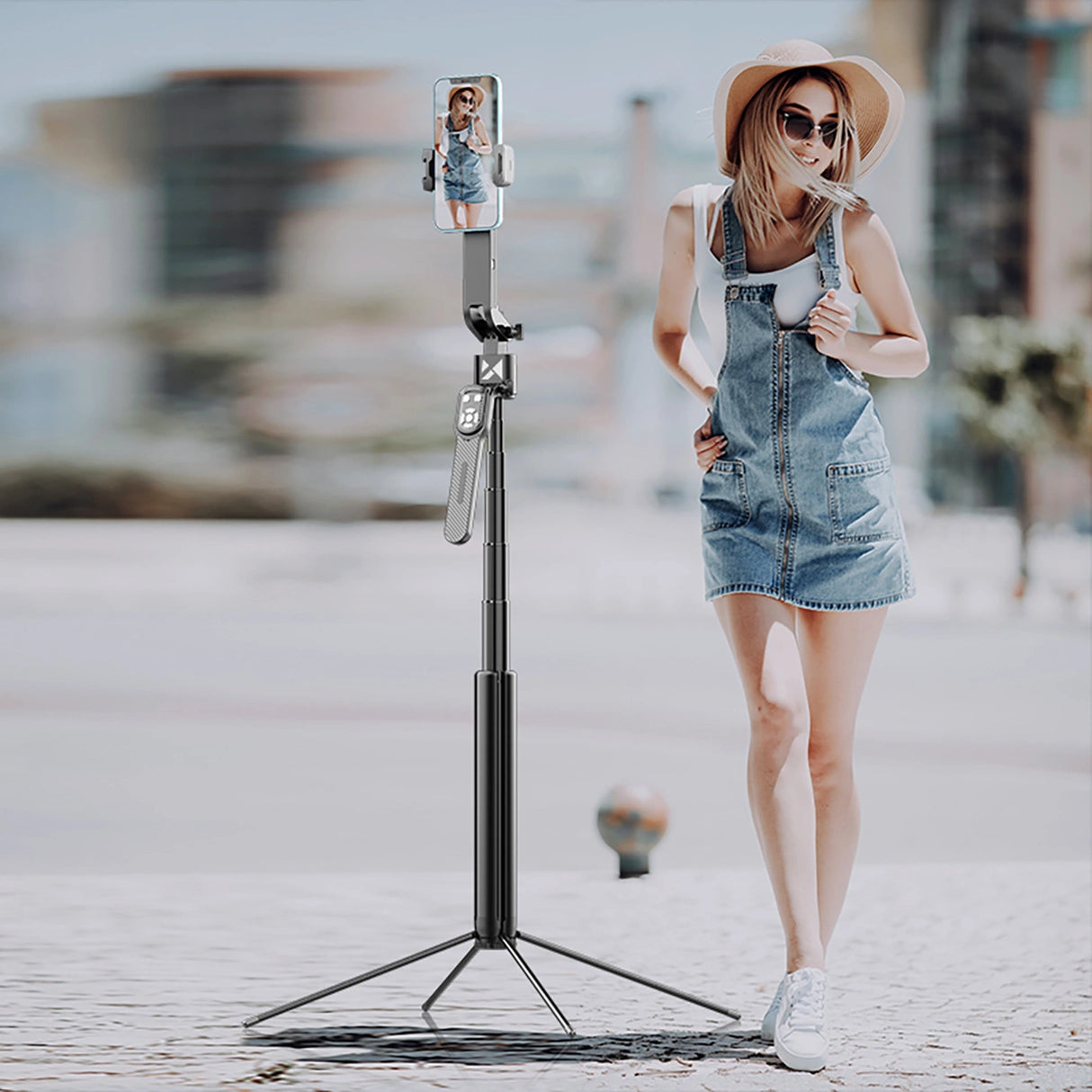 Wozinsky WST-360YS Selfie Stick med Tripod-funktion med 360 ° AI Auto Face Tracking Gesture Control - sort