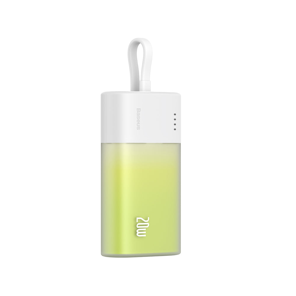 Baseus Popsicle 5200mAh 20W Powerbank with Built-in Lightning Cable (+ White Baseus Simple USB-C - USB-C 60W/20V/3A/30cm Cable) - White-Green