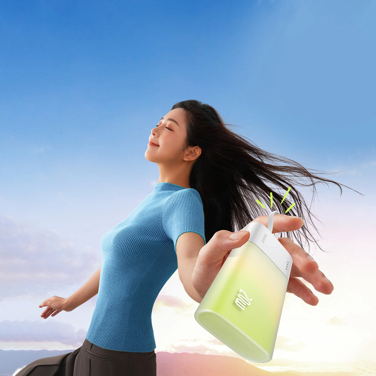 Baseus Popsicle 5200mAh 20W Powerbank med indbygget lynkabel (+ hvid Baseus Simple USB-C - USB-C 60W / 20V / 3A / 30cm kabel) - hvid-grøn