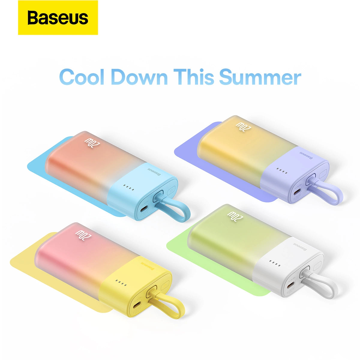 Baseus Popsicle 5200mAh 20W Powerbank med indbygget lynkabel (+ hvid Baseus Simple USB-C - USB-C 60W / 20V / 3A / 30cm kabel) - hvid-grøn