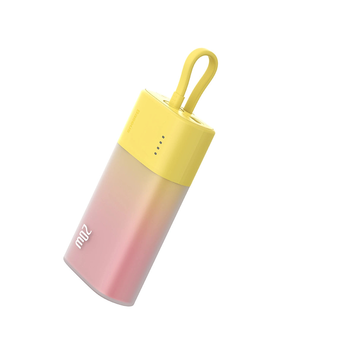Baseus Popsicle 5200mAh 20W Powerbank med indbygget lynkabel (+ hvid Baseus Simple USB-C - USB-C 60W / 20V / 3A / 30cm kabel) - gul-rosa