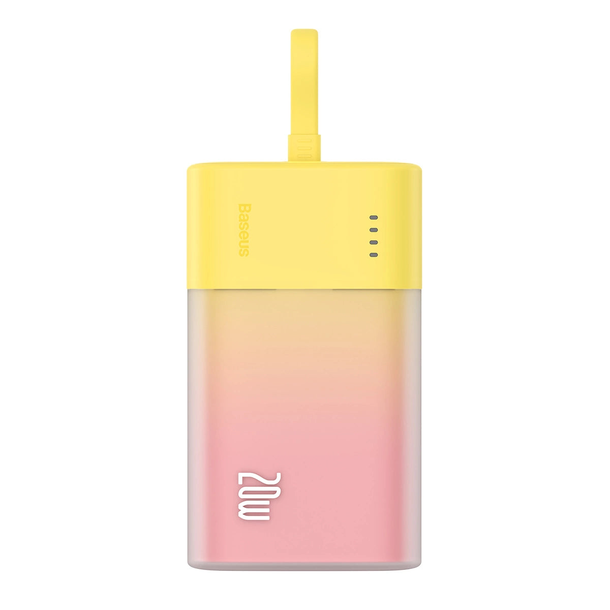 Baseus Popsicle 5200mAh 20W Powerbank med indbygget lynkabel (+ hvid Baseus Simple USB-C - USB-C 60W / 20V / 3A / 30cm kabel) - gul-rosa