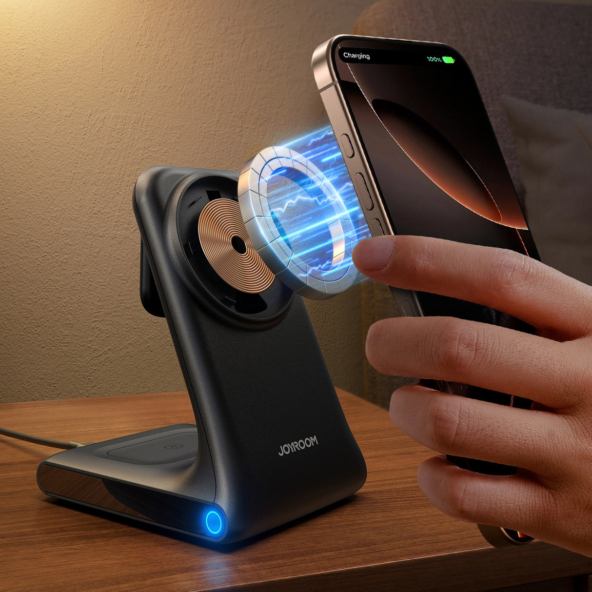 Joyroom JR-W15 trådløs oplader 3 i 1 opladningsplads med MagSafe - sort