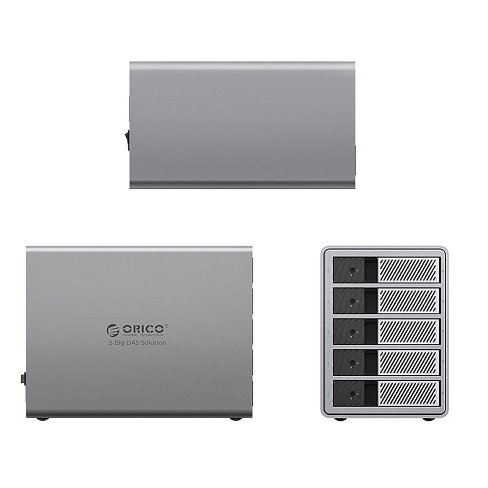 Orico 9858T3 5 Big DAS Solution ProThunder Disk Array med Thunderbolt 3 til 5 x 2,5"/3,5" SATA HDD/SSD - Grå