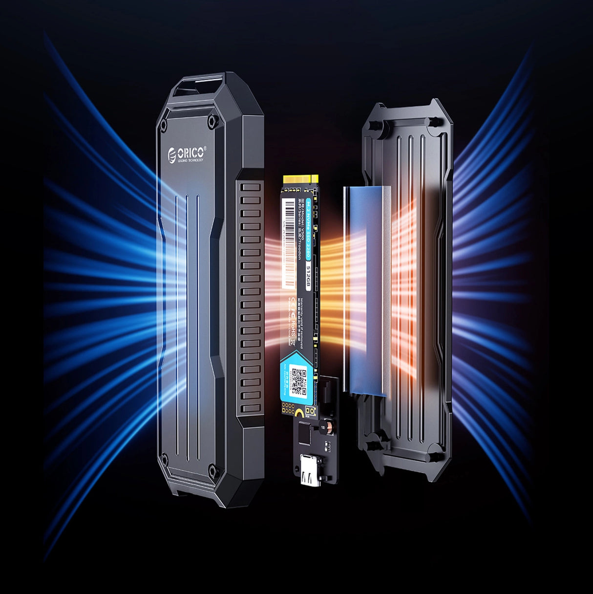 Orico OXS2C3-G2 M.2 NVMe/SATA SSD USB-C 3.2 Taktisk forstærket disk caddy - Grå