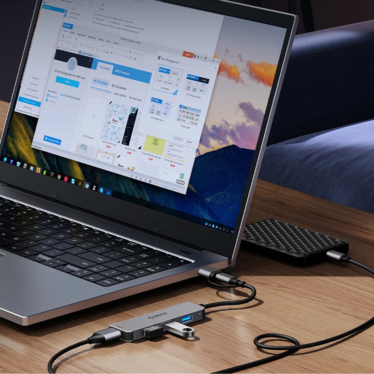 Orico YSA2-U3 USB-A/USB-C Hub Docking Station 1x USB-A 3.0 + 6x USB-A 2.0 - Gray