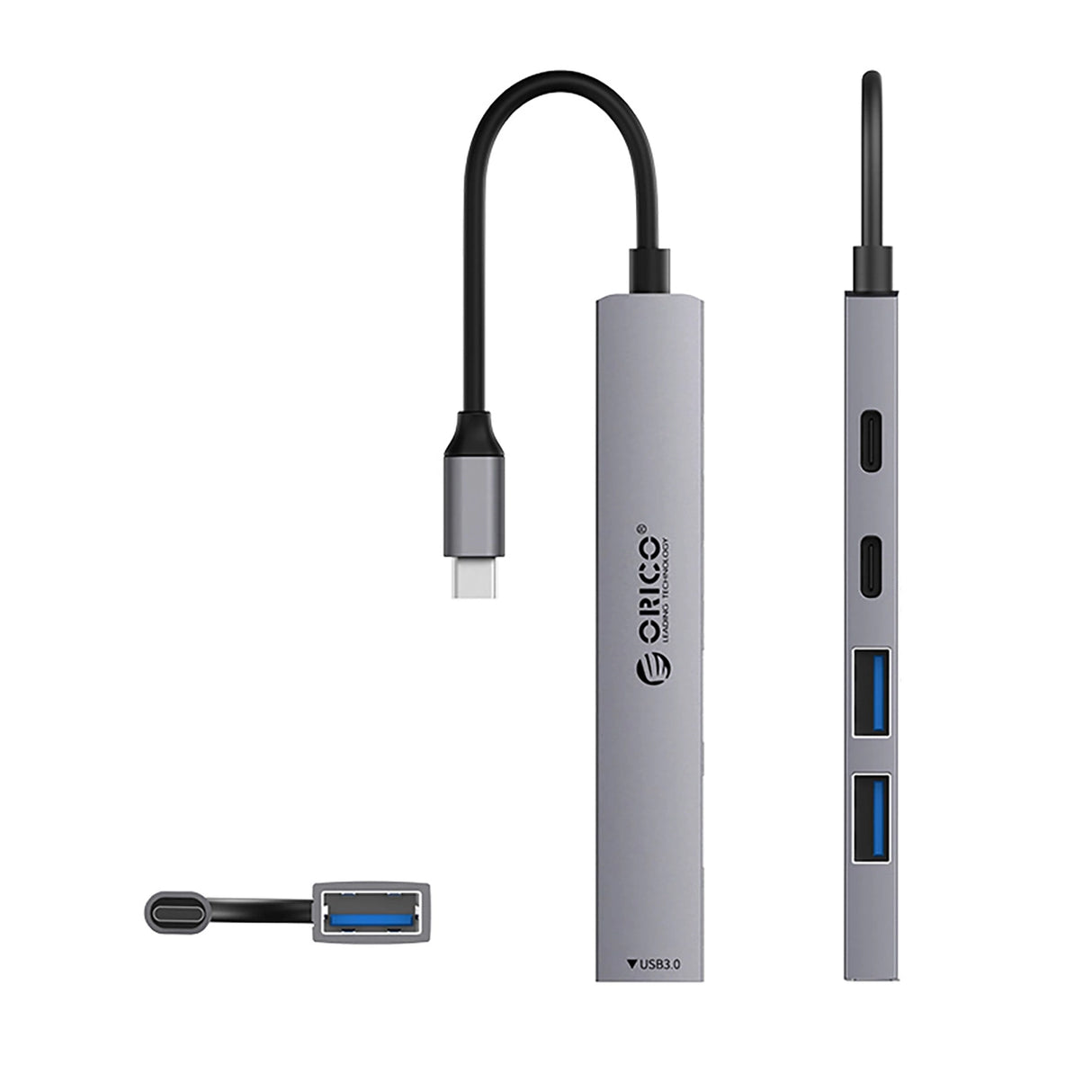 Orico YSB4-U2 USB-A/USB-C Hub Docking Station 2x USB-A 2.0 + 1x USB-A 3.0 + 1x USB-C 2.0 + 1x USB-C - Grå