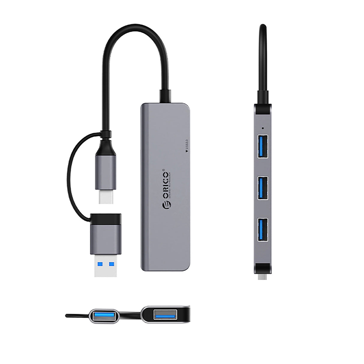 Orico YSA5-U3 USB-A/USB-C Hub Docking Station 3x USB-A 2.0 + 1x USB-A 3.0 - Grå