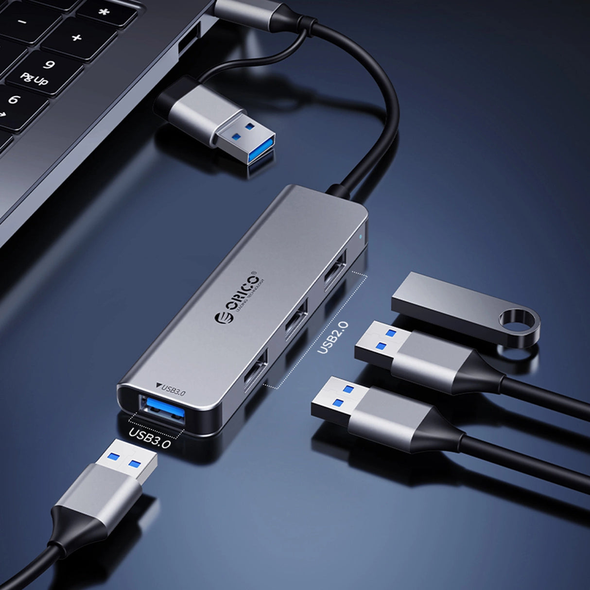 Orico YSA5-U3 USB-A/USB-C Hub Docking Station 3x USB-A 2.0 + 1x USB-A 3.0 - Grå