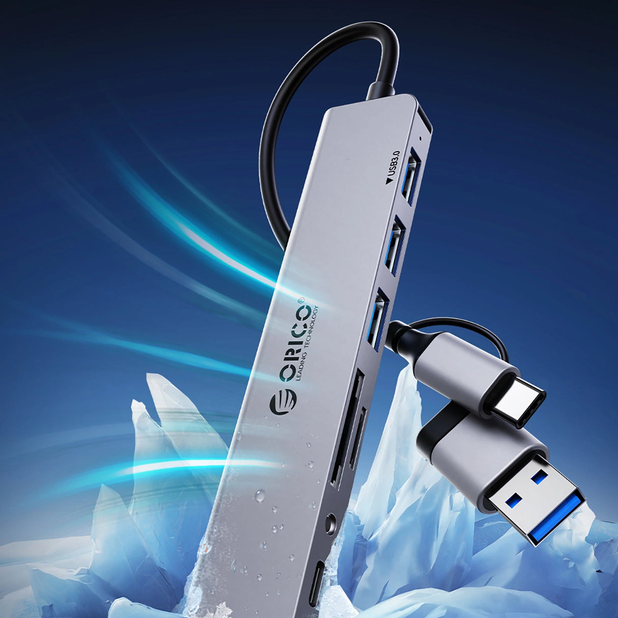 Orico YSA5-U3 USB-A/USB-C Hub Docking Station 3x USB-A 2.0 + 1x USB-A 3.0 - Grå