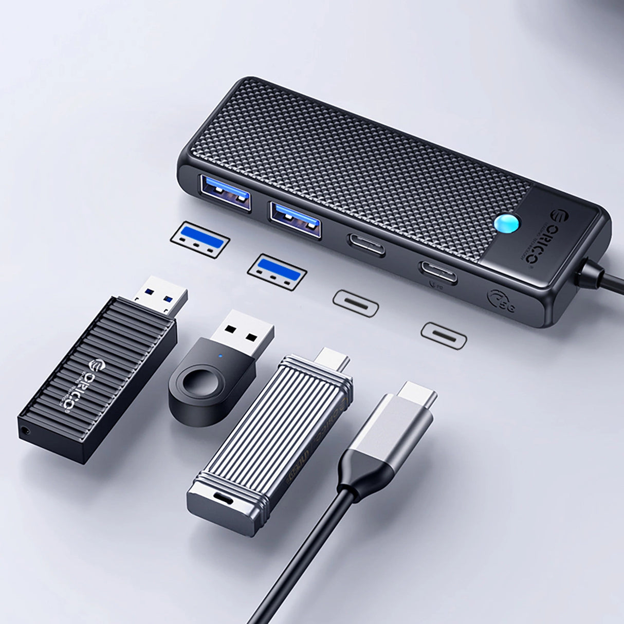 Hub USB-C Orico PAPW2AC-C3 docking station 2x USB-A 3.0 + 2x USB-C 3.0 - sort