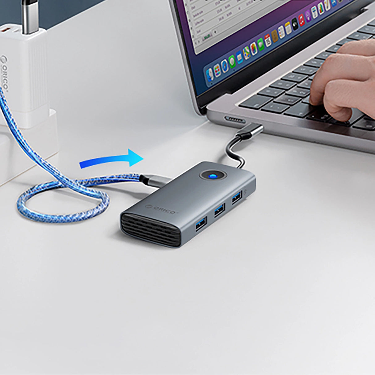 Orico PW11-6P USB-C Hub Docking Station 3x USB-A 3.0 + 1x USB-C 2.0 + 1x HDMI - Grå
