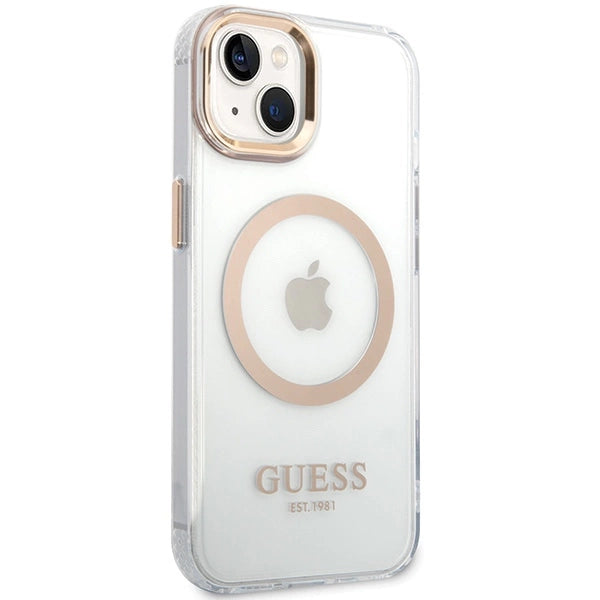 Guess Metal Outline MagSafe Case til iPhone 15 Plus / 14 Plus - Guld