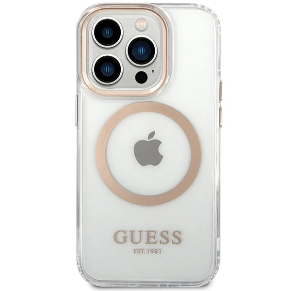 Guess Metal Outline Magsafe iPhone 15 Pro Max Case - Gold