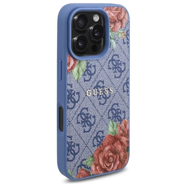 Guess 4G Flowers Print MagSafe-hylster til iPhone 16 Pro Max - blå