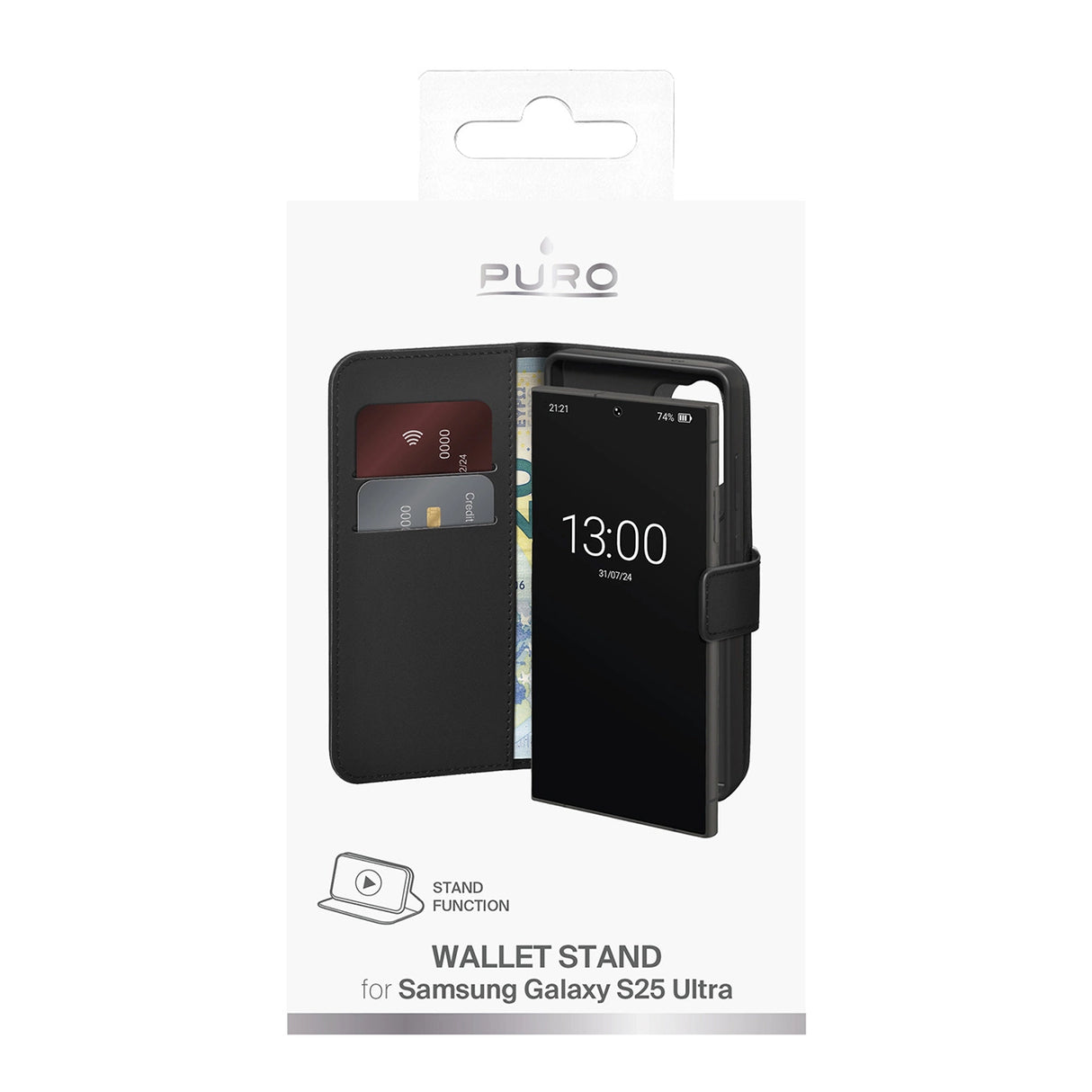 Puro Booklet Case med Flip og Wallet til Samsung Galaxy S25 Ultra - sort