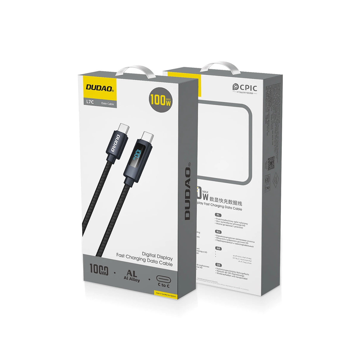 Dudao L7C USB-C - USB-C 100W-kabel med LED-skærm 1m - sort